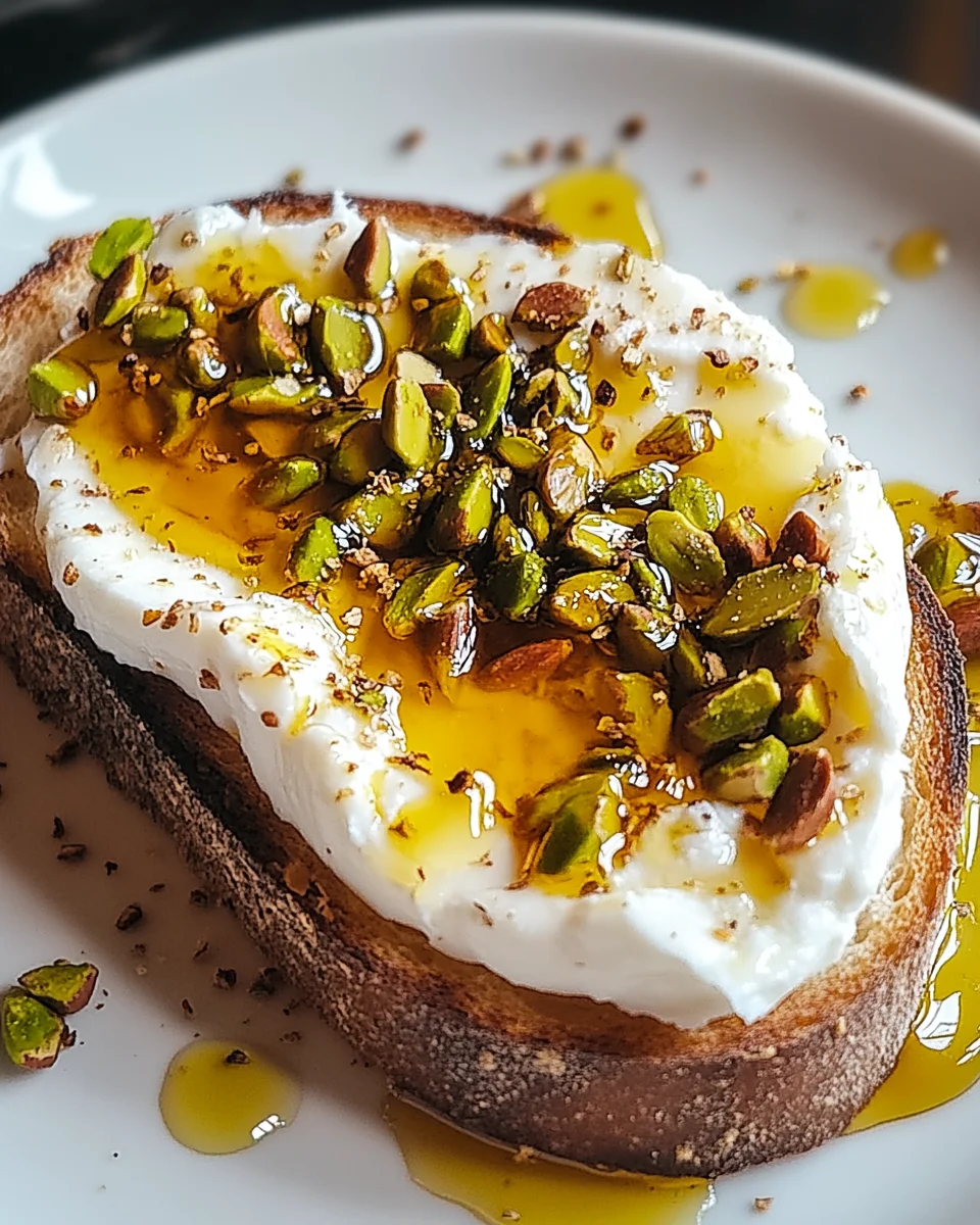 Burrata-Toast mit Pistazien und heißem Honig