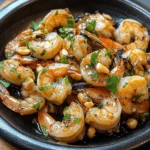 Gebratene Garnelen mit Knoblauch aus der Pfanne