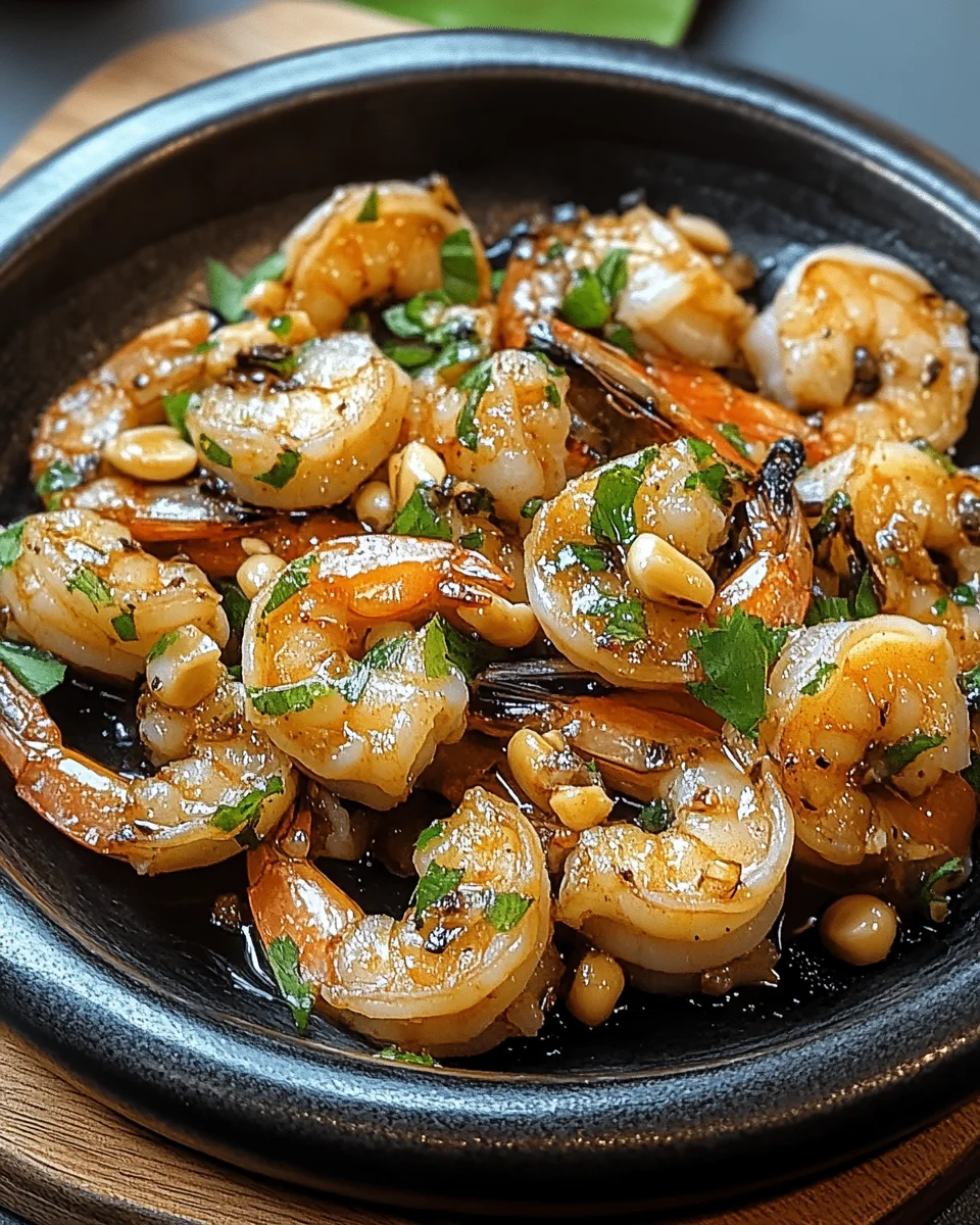 Gebratene Garnelen mit Knoblauch aus der Pfanne