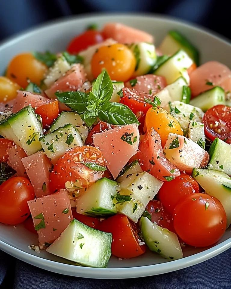 Melonensalat mit PutenHähnchenHähnchenschinken und Tomaten