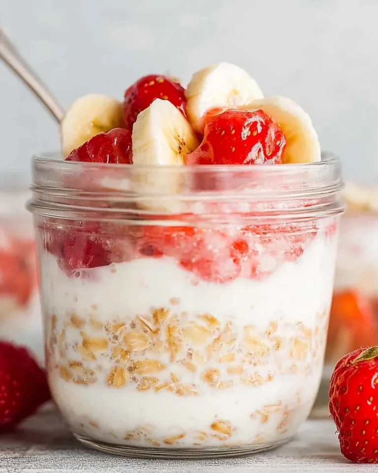 Overnight Oats - so cremig mit Joghurt, Banane & Erdbeeren