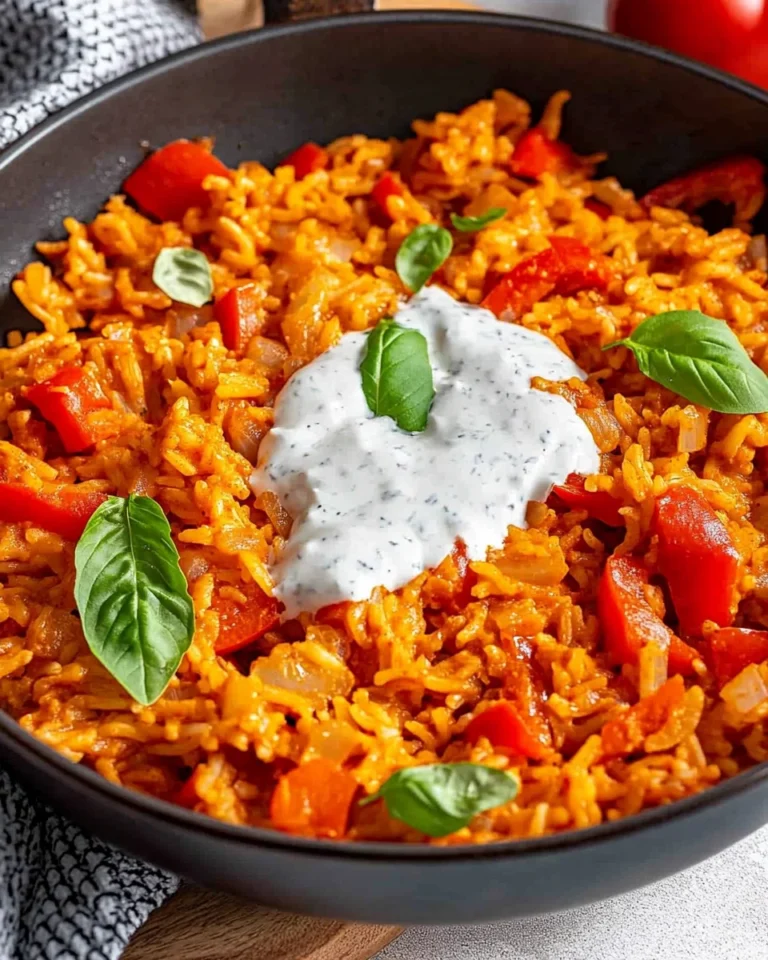 Paprika-Reis-Pfanne mit Joghurtsoße - schnell & vegetarisch