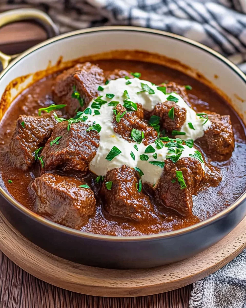 Rindergulasch Rezept mit RotTraubensaft - ganz zart wie von Oma