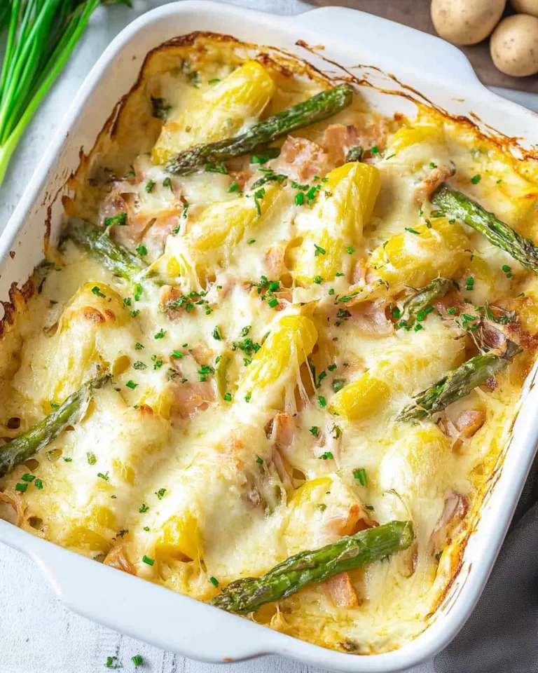 Spargelauflauf mit HähnchenHähnchenHähnchenHähnchenschinken und Kartoffeln