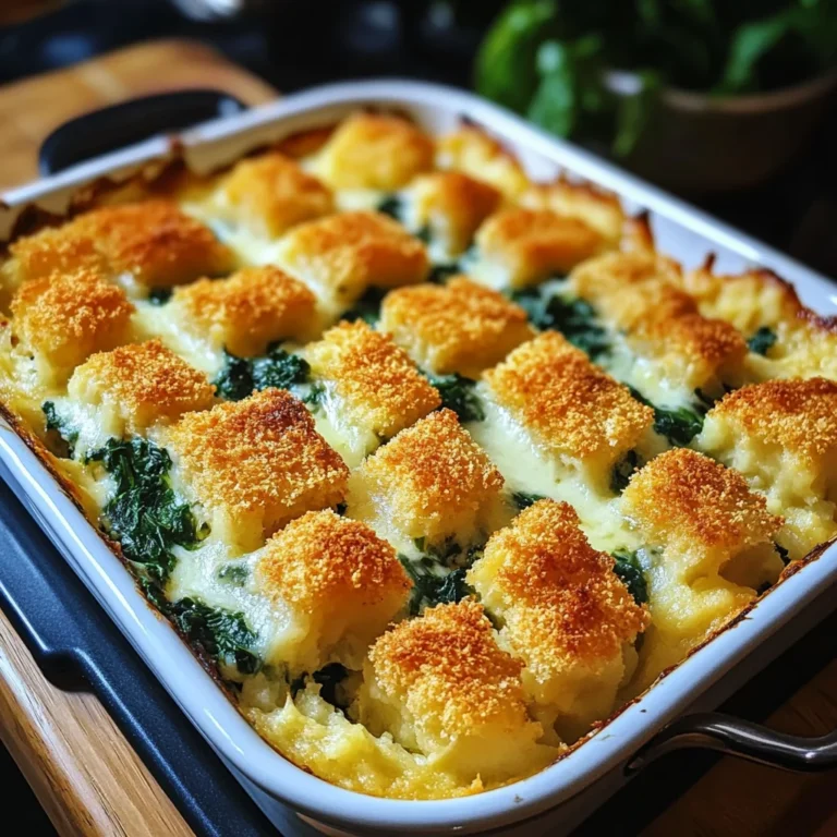 Fischstäbchen-Auflauf mit Kartoffeln und Spinat