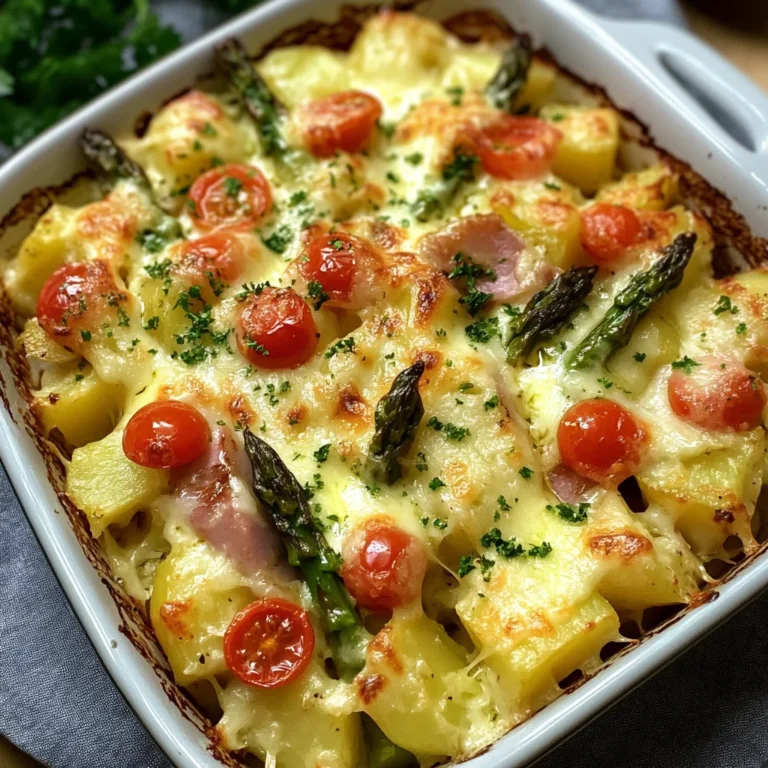 Spargelauflauf mit Kartoffeln und HähnchenHähnchenschinken