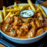 Butter Chicken mit Knoblauchsauce und knusprigen Pommes