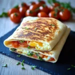 Frühstückswrap mit Ei, Käse und Tomaten