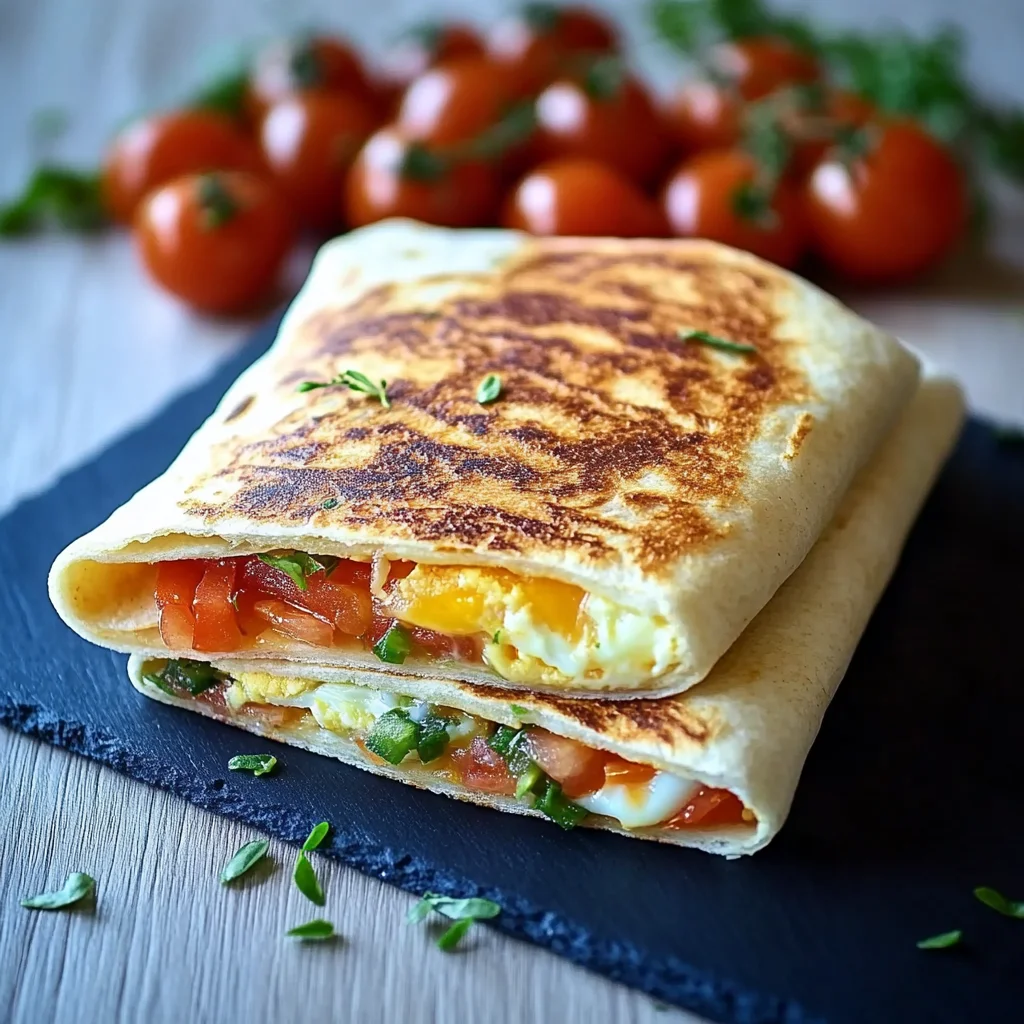 Frühstückswrap mit Ei, Käse und Tomaten