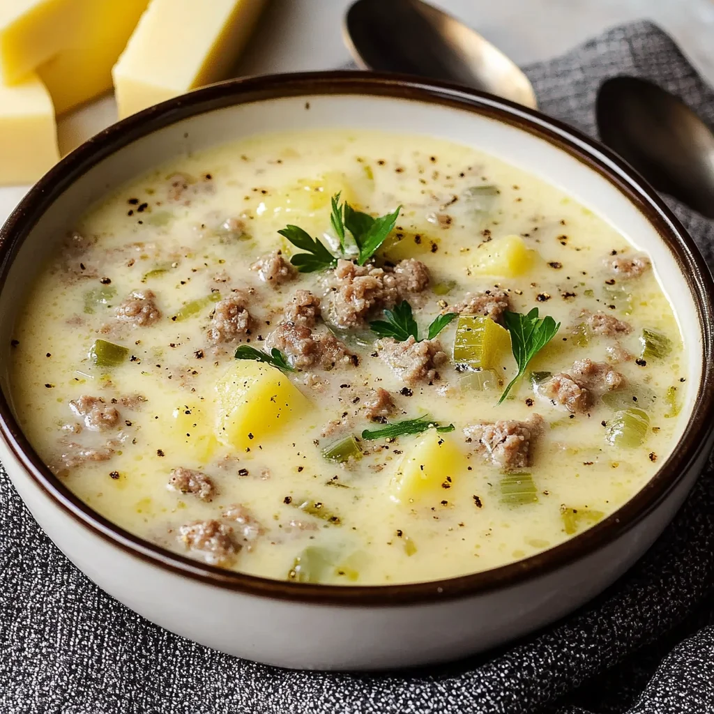 Käse-Lauch-Suppe mit Hackfleisch