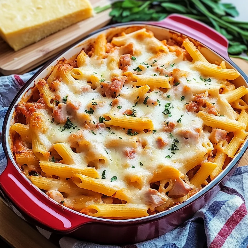 Nudelauflauf mit HähnchenHähnchenschinken und Käse